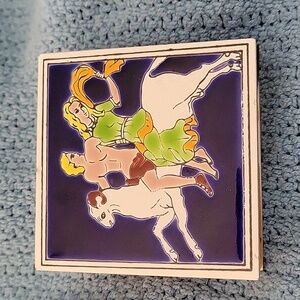 Vintage Greek Ceramic Tile Double Matchbox Coaster